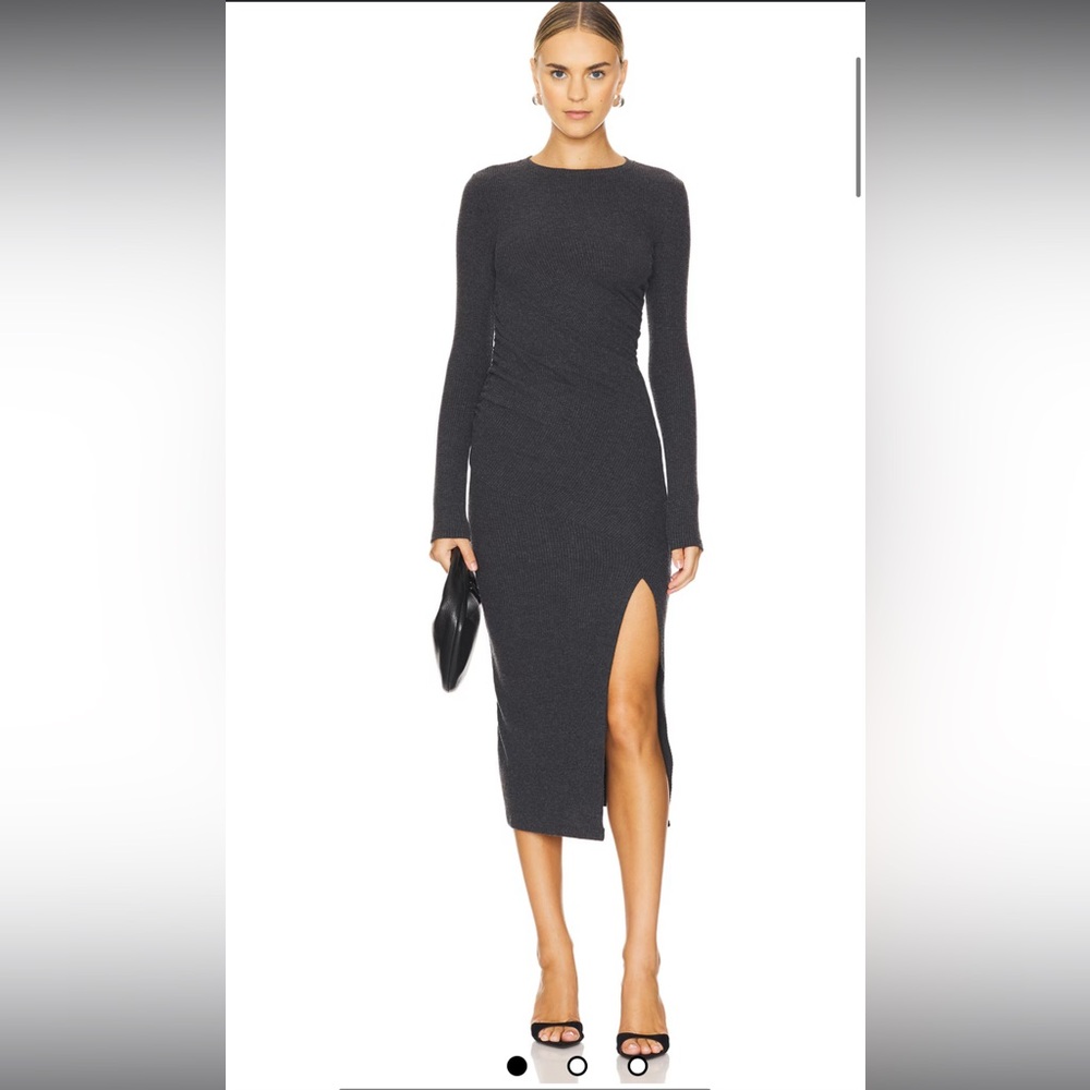 Nation Los Angeles Elegant Long Sleeve  Dark Gray Maxi Dress